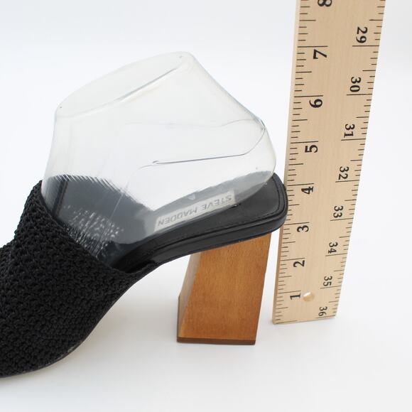 Steve Madden Sandal Womens Size 8.5  Black Knit Block Heel Y2K Mule Chunky - Picture 6 of 9